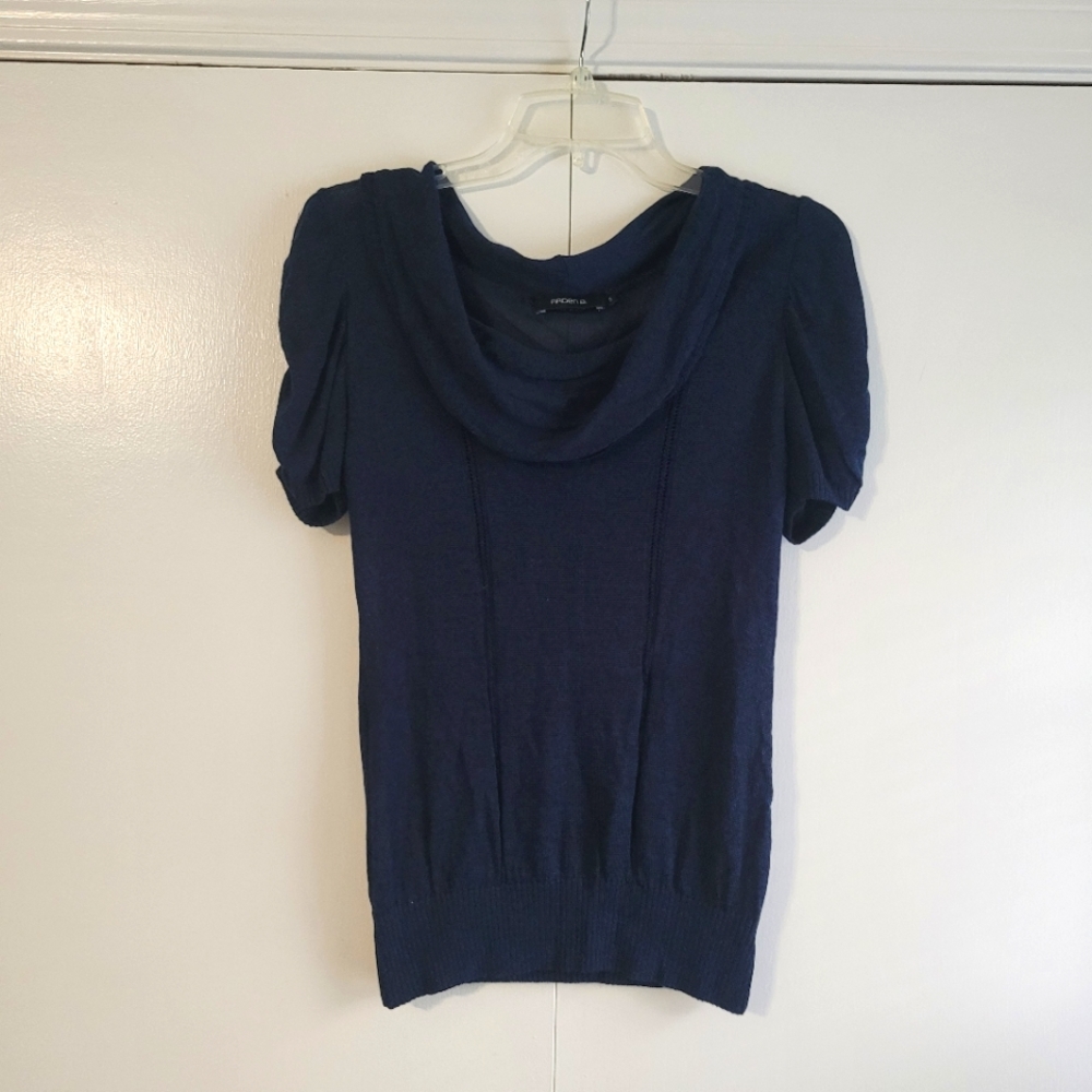Arden B  Women's  Puffed Short Sleeve  Cowl Neck  Size Small  Navy Blue  Sweater